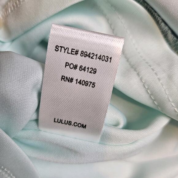 Lulus Call You Up Dress Mint Blue Satin Tiered Asymmetrical Midi Ruffle Size M - Picture 14 of 15